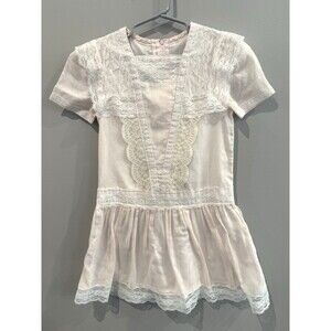 VTG Gunne Sax Jessica McClintock Girls Pink Drop Waist Dress Sz 5 80s Lace